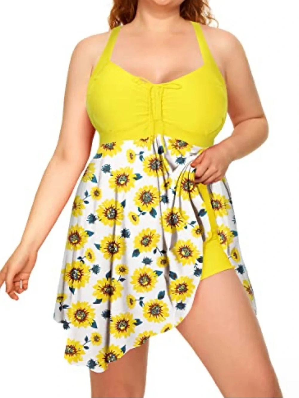 Hanna Nicole Yellow Sunflower Swim Dress with Tie-Front Detail